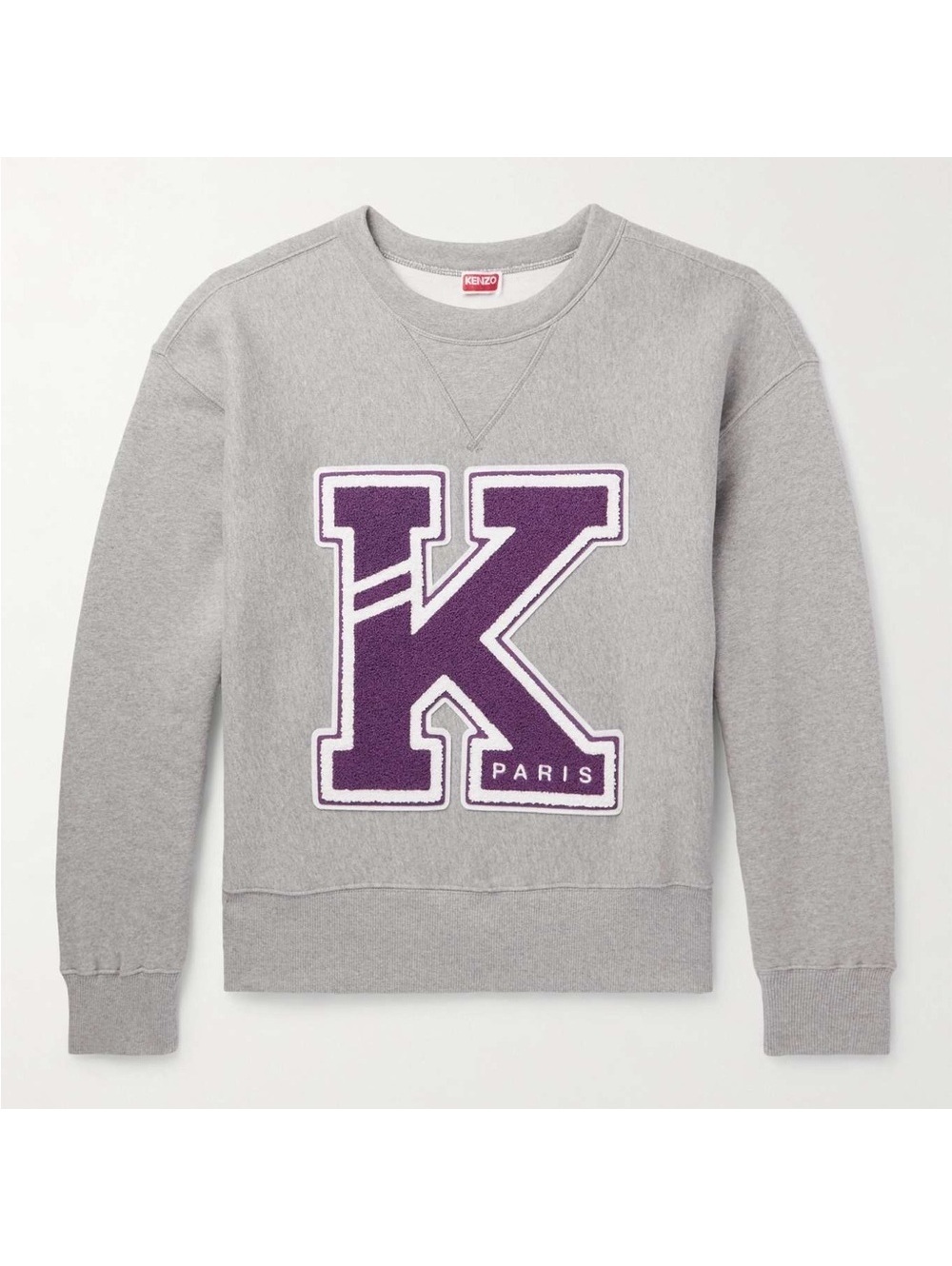 Kenzo Logo-Appliquéd Cotton-Jersey Sweatshirt in Pearl Gray, NWT, Size L